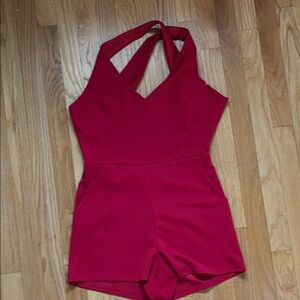 Vibrant Red Halter Neck Romper with Fitted Bodice